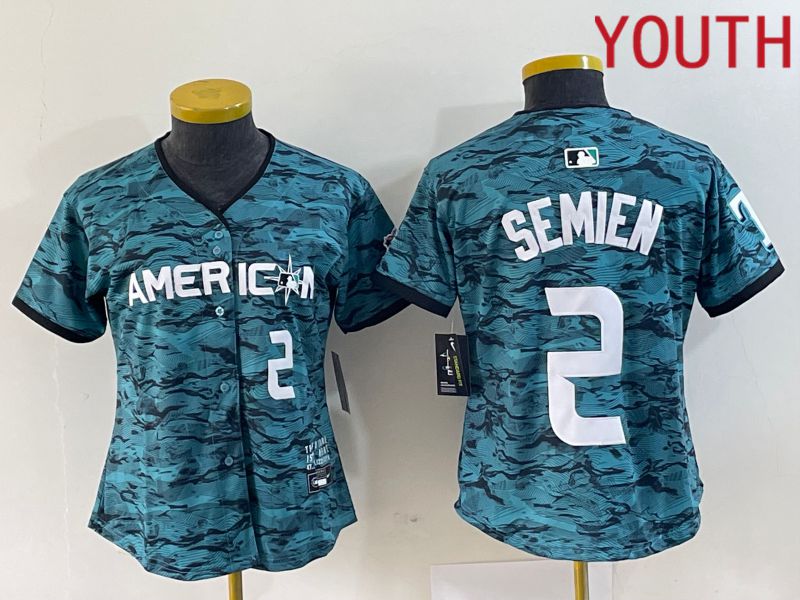 Youth Texas Rangers #2 Semien American League Nike Green 2023 MLB All Star Jersey